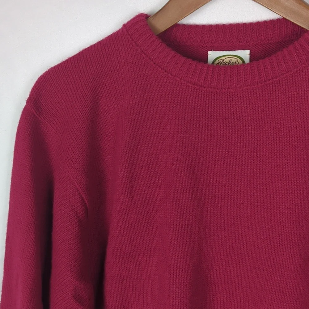 VINTAGE Women's Picket and Post Dark Pink Knit Crewneck Sweater - Picture 2 of 4